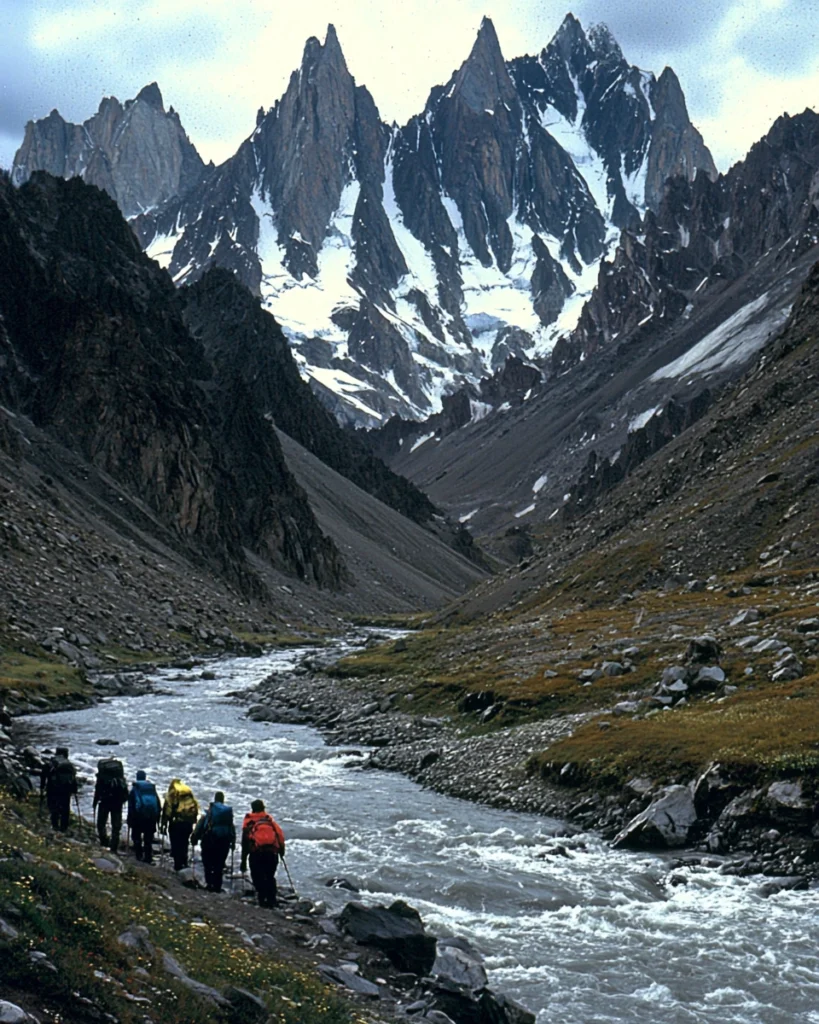 Photograph of a group people hiking in Altaï